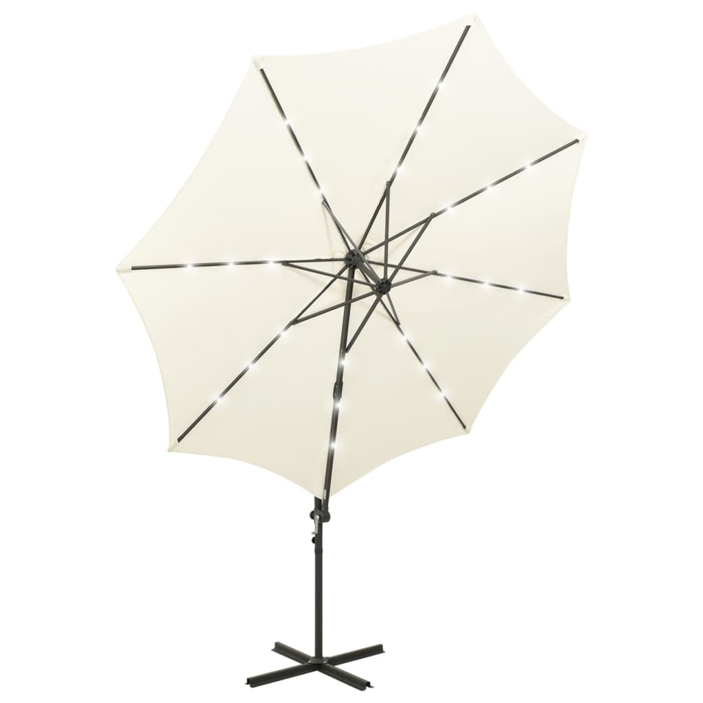 Umbrelă în consolă cu stâlp și LED-uri, nisipiu, 300 cm GartenMobel Dekor