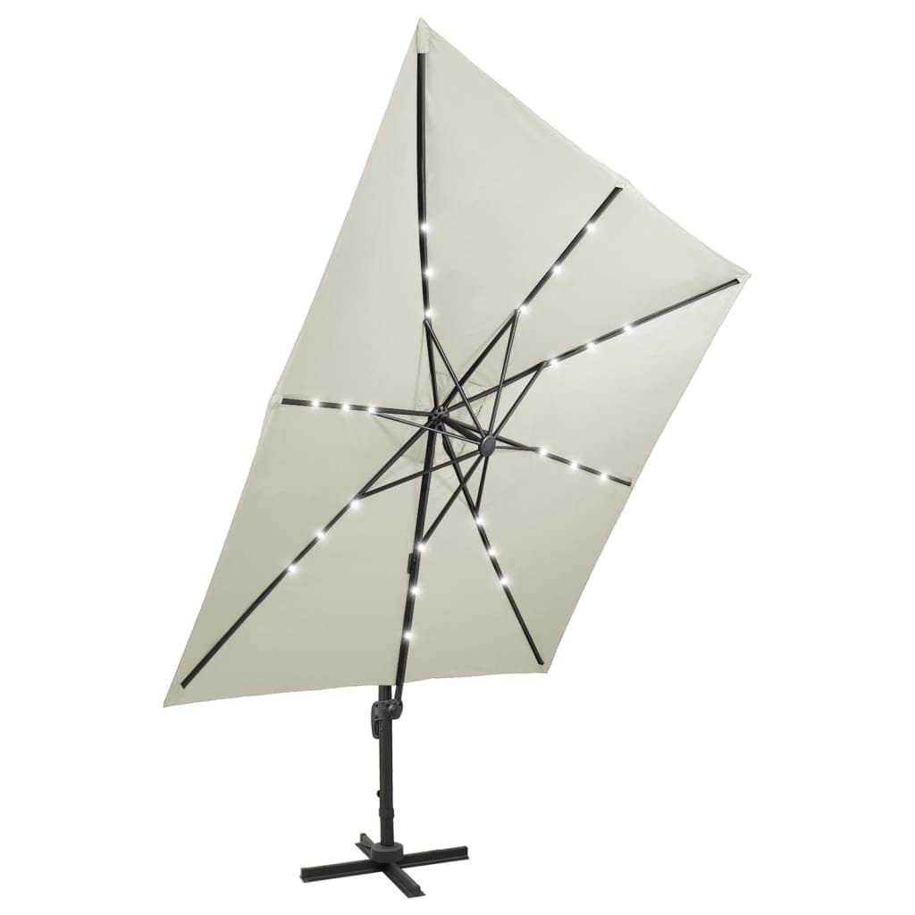 Umbrelă în consolă cu stâlp și LED-uri, nisipiu, 300 cm GartenMobel Dekor