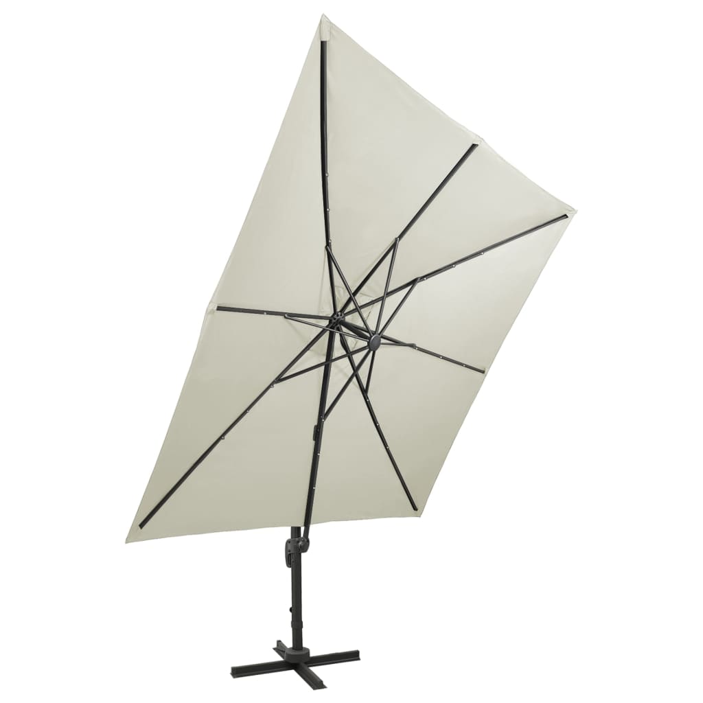 Umbrelă în consolă cu stâlp și LED-uri, nisipiu, 300 cm GartenMobel Dekor