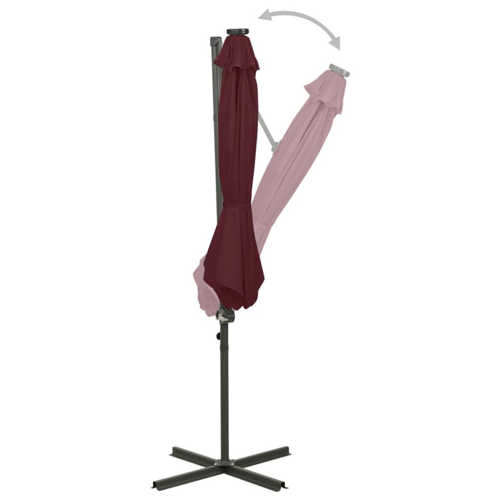 Umbrelă în consolă cu stâlp și LED-uri, roșu bordo, 300 cm GartenMobel Dekor