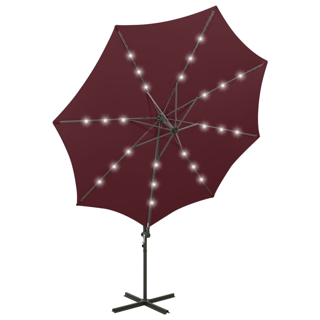 Umbrelă în consolă cu stâlp și LED-uri, roșu bordo, 300 cm GartenMobel Dekor
