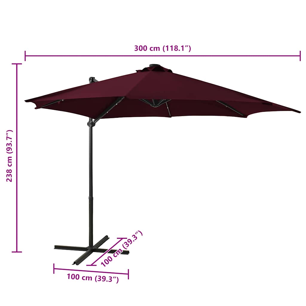 Umbrelă în consolă cu stâlp și LED-uri, roșu bordo, 300 cm GartenMobel Dekor