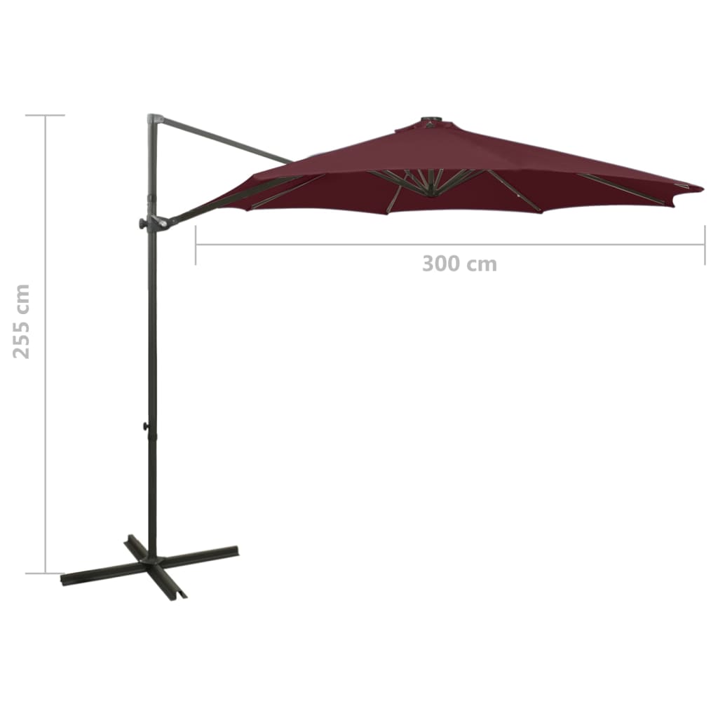 Umbrelă în consolă cu stâlp și LED-uri, roșu bordo, 300 cm GartenMobel Dekor