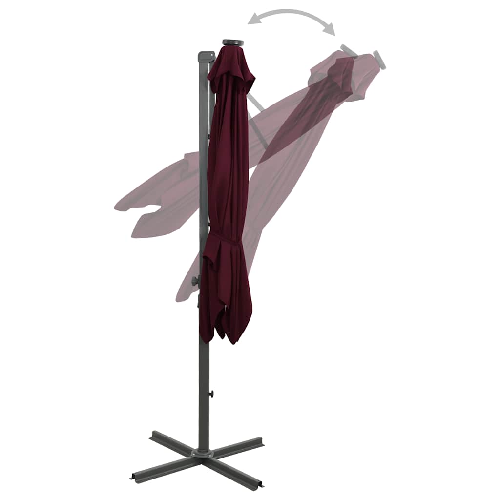 Umbrelă în consolă cu stâlp și LED-uri, roșu bordo, 300 cm GartenMobel Dekor
