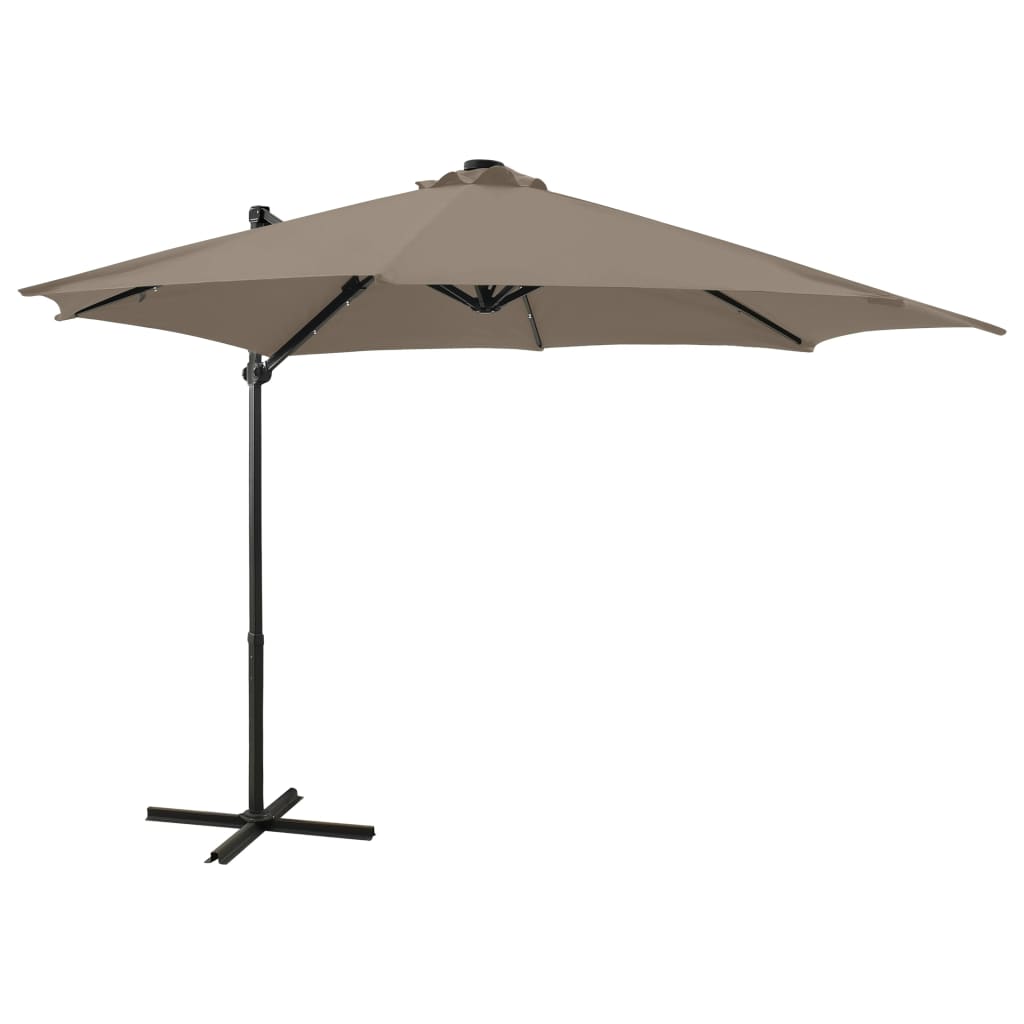 Umbrelă în consolă cu stâlp și LED-uri, taupe, 300 cm GartenMobel Dekor