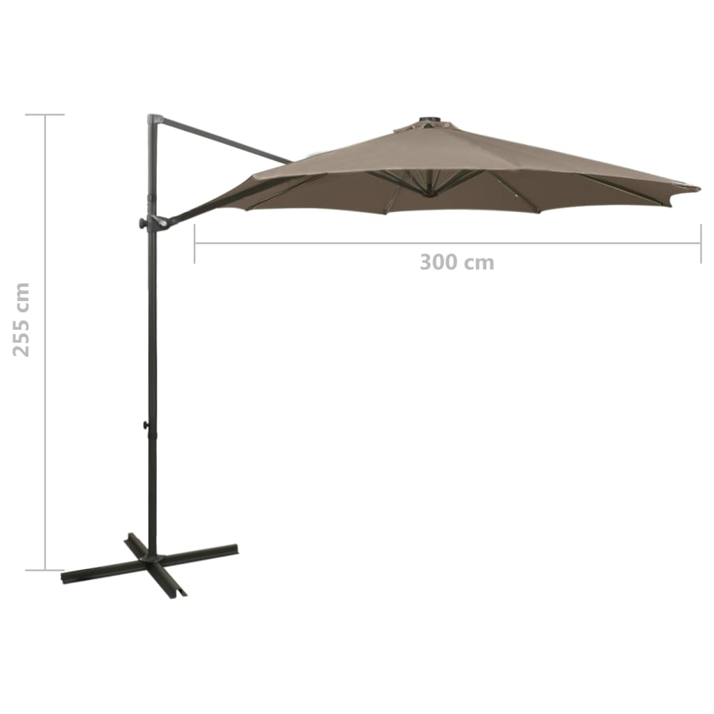 Umbrelă în consolă cu stâlp și LED-uri, taupe, 300 cm GartenMobel Dekor