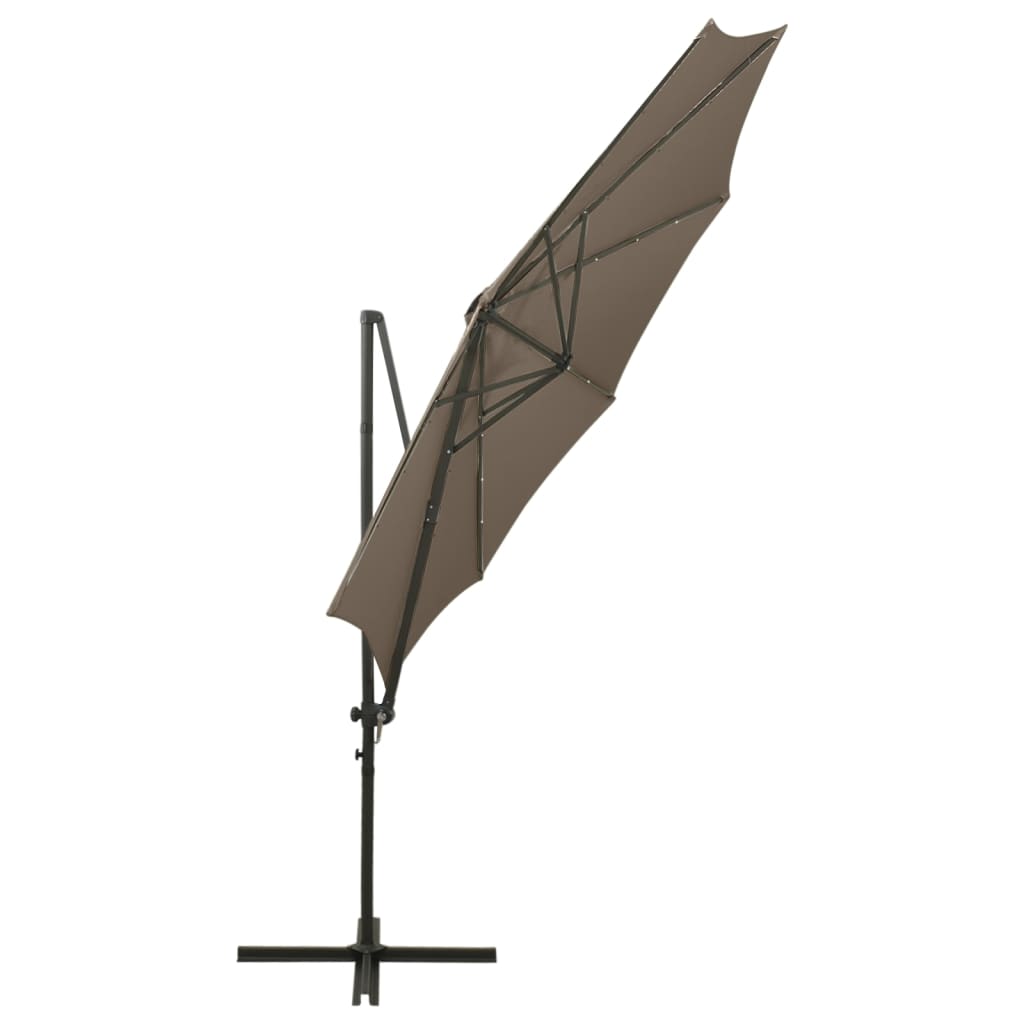Umbrelă în consolă cu stâlp și LED-uri, taupe, 300 cm GartenMobel Dekor