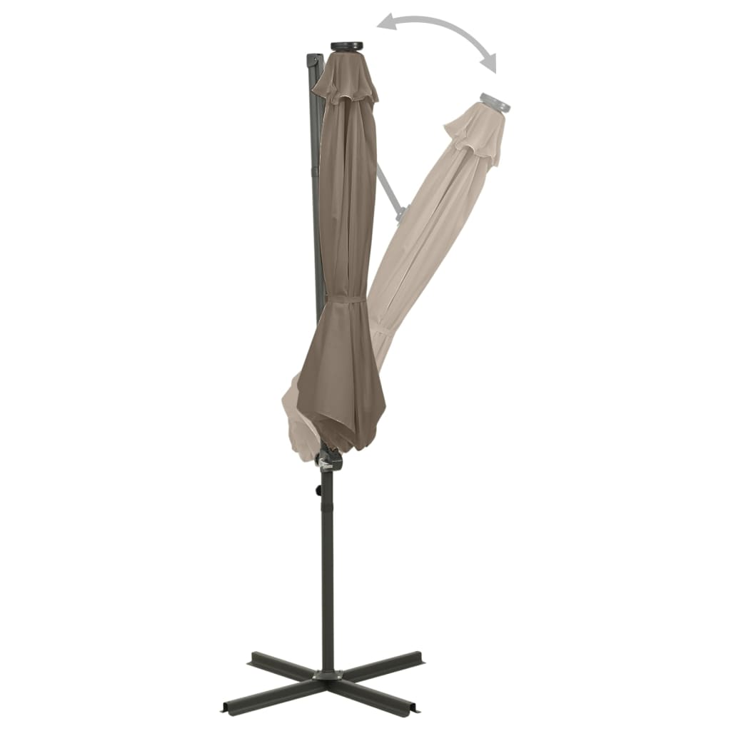 Umbrelă în consolă cu stâlp și LED-uri, taupe, 300 cm GartenMobel Dekor