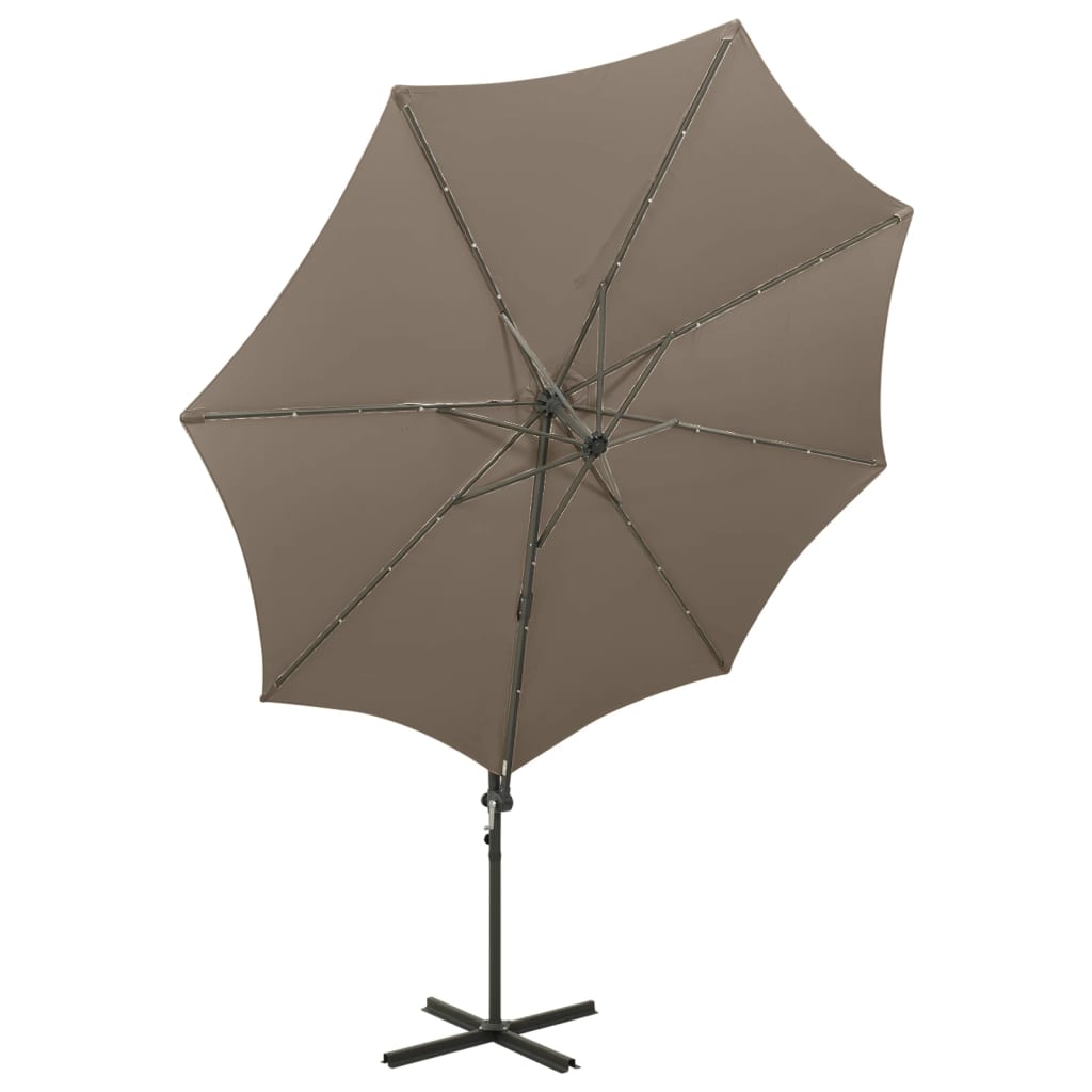 Umbrelă în consolă cu stâlp și LED-uri, taupe, 300 cm GartenMobel Dekor