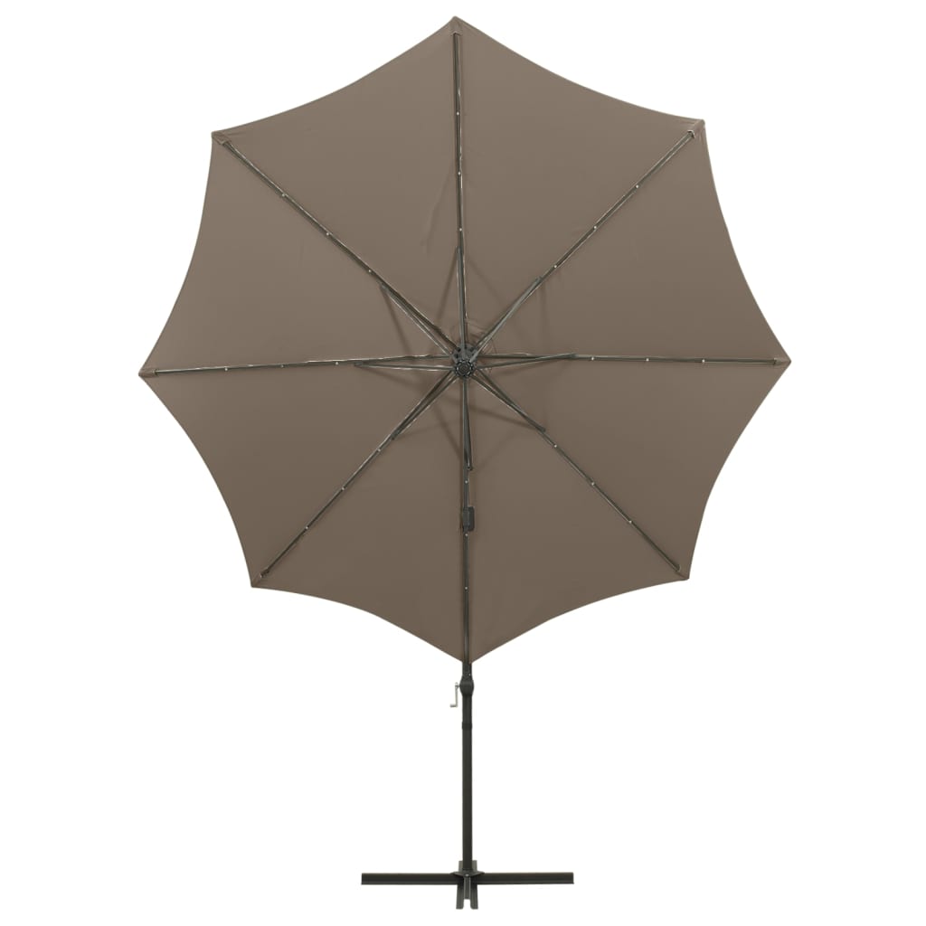 Umbrelă în consolă cu stâlp și LED-uri, taupe, 300 cm GartenMobel Dekor