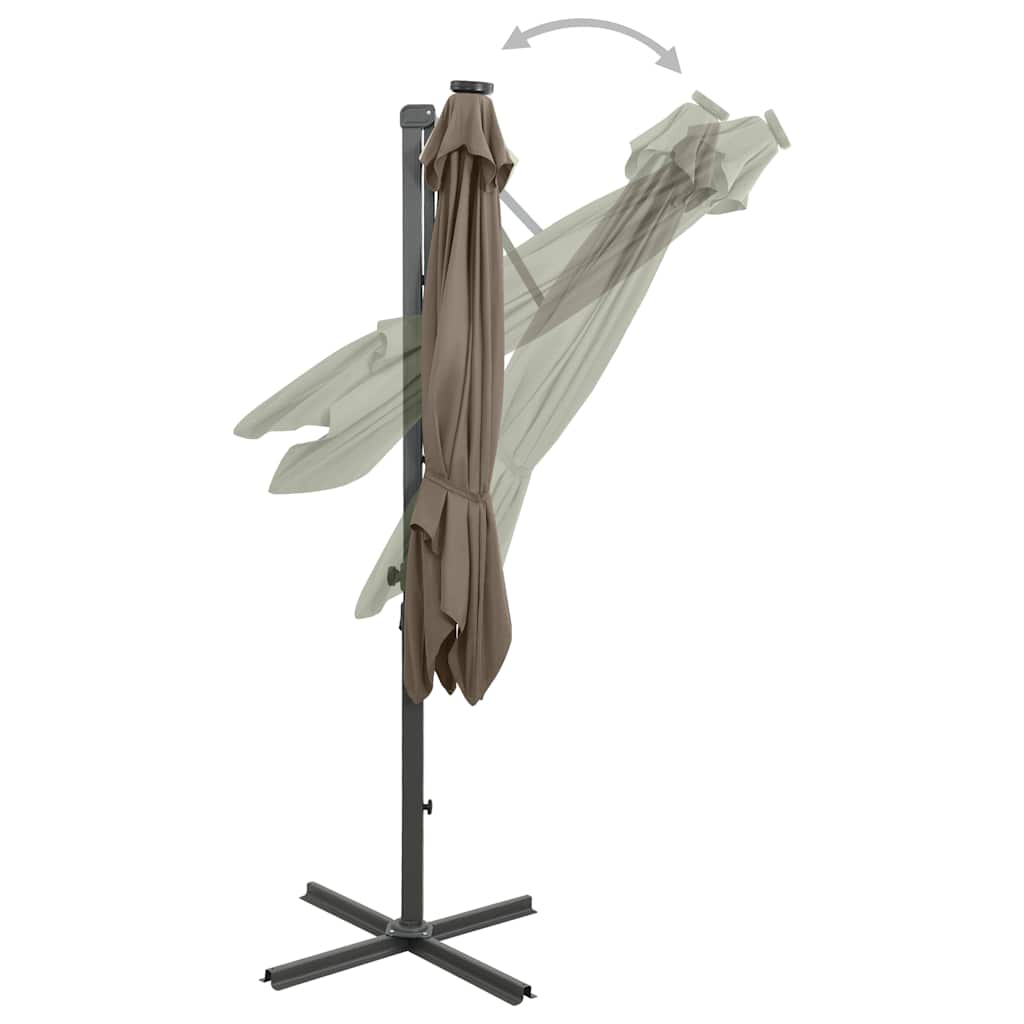 Umbrelă în consolă cu stâlp și LED-uri, taupe, 300 cm GartenMobel Dekor
