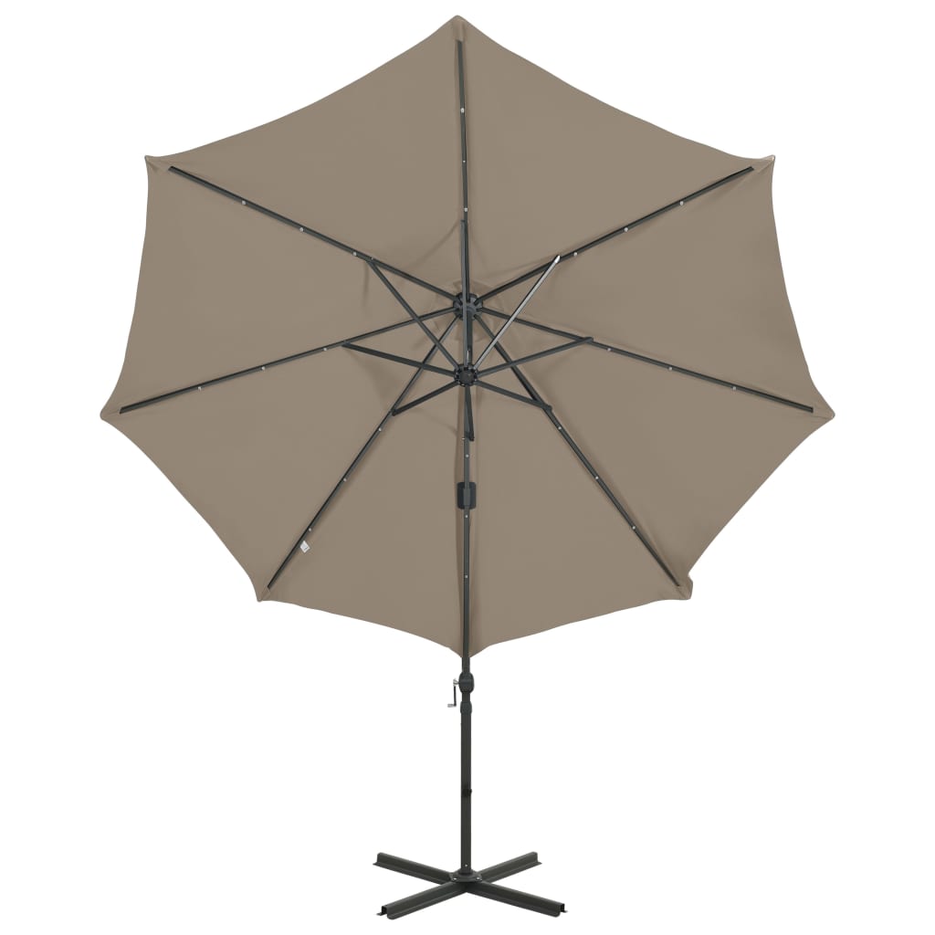 Umbrelă în consolă cu stâlp și LED-uri, taupe, 300 cm GartenMobel Dekor