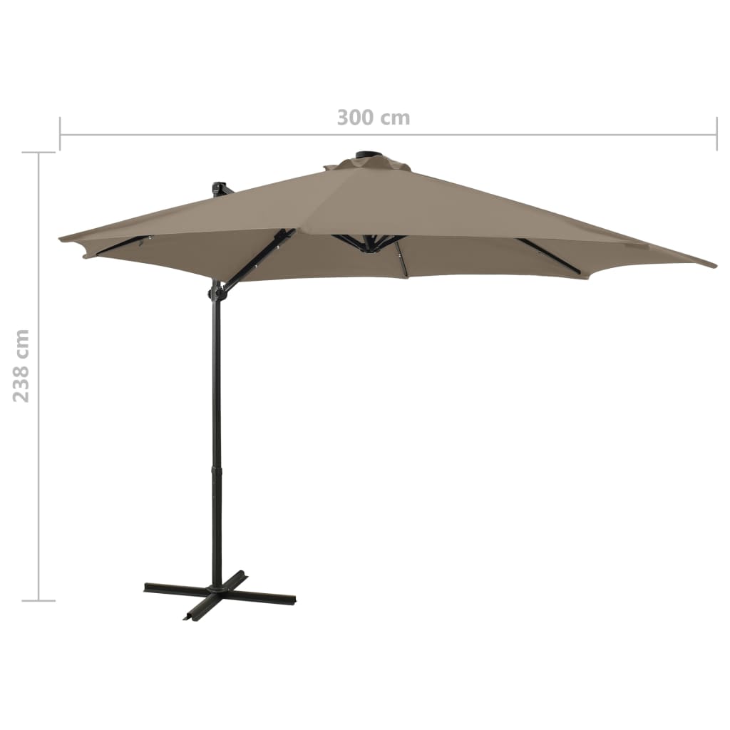 Umbrelă în consolă cu stâlp și LED-uri, taupe, 300 cm GartenMobel Dekor