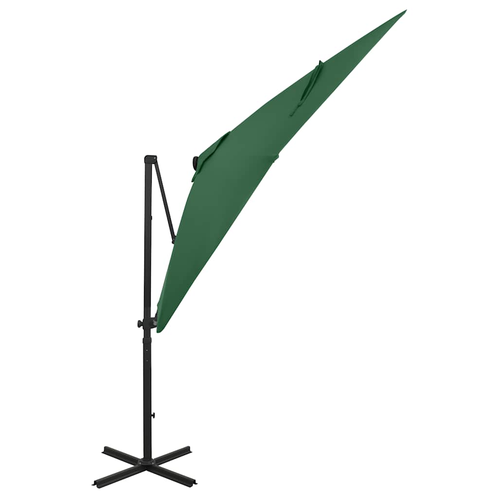 Umbrelă în consolă cu stâlp și LED-uri, verde, 250 cm GartenMobel Dekor