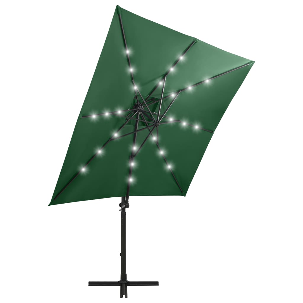 Umbrelă în consolă cu stâlp și LED-uri, verde, 250 cm GartenMobel Dekor