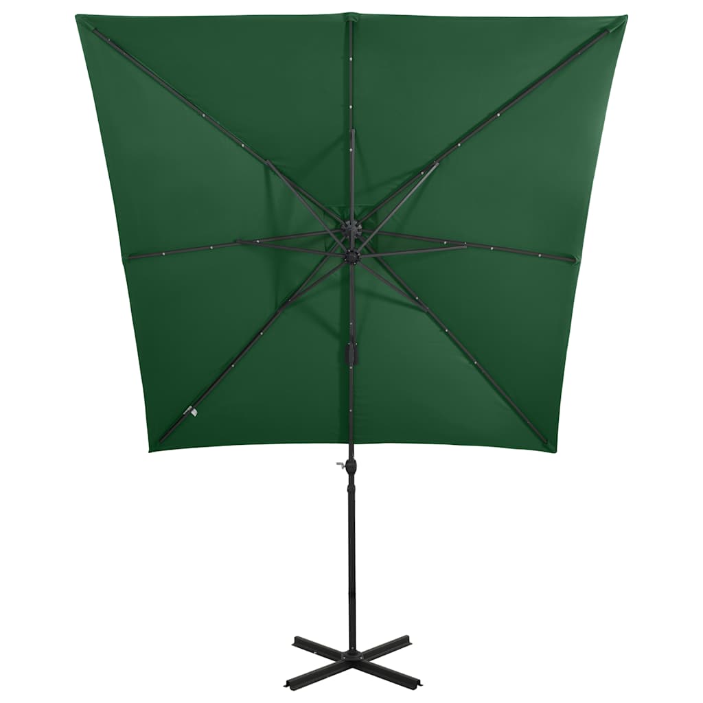 Umbrelă în consolă cu stâlp și LED-uri, verde, 250 cm GartenMobel Dekor