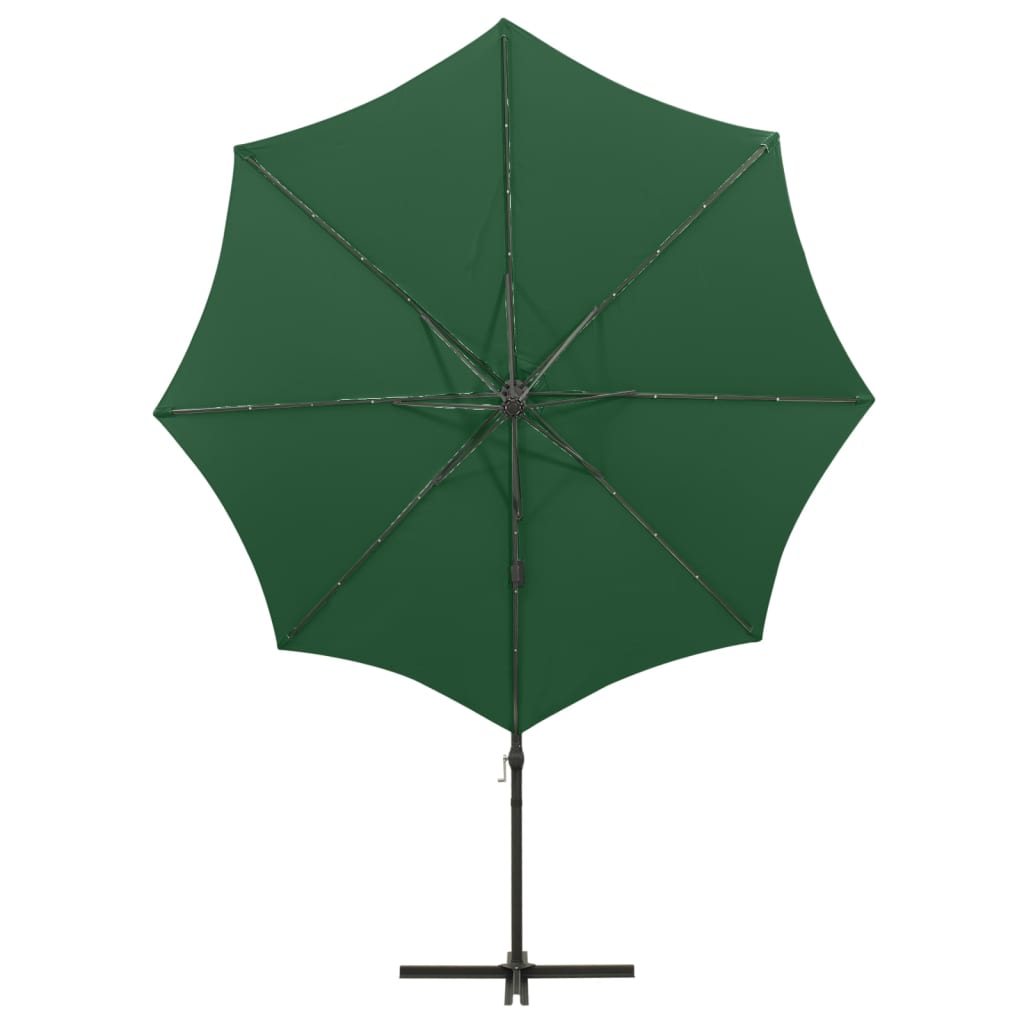 Umbrelă în consolă cu stâlp și LED-uri, verde, 300 cm GartenMobel Dekor