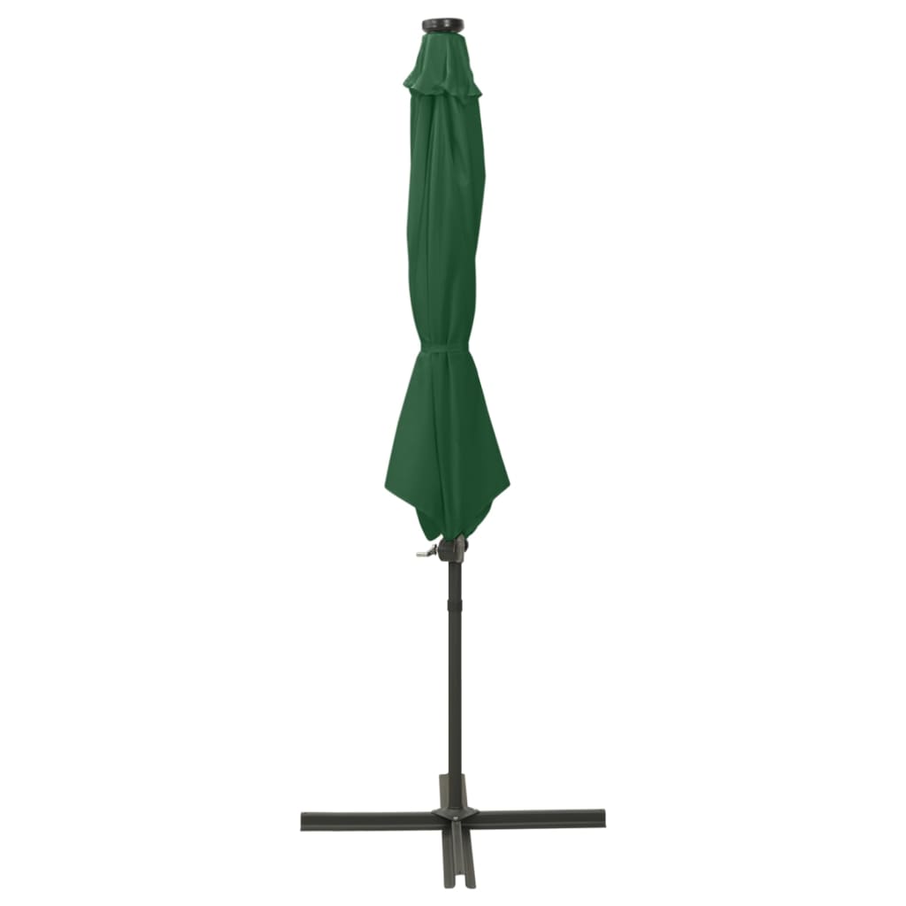 Umbrelă în consolă cu stâlp și LED-uri, verde, 300 cm GartenMobel Dekor