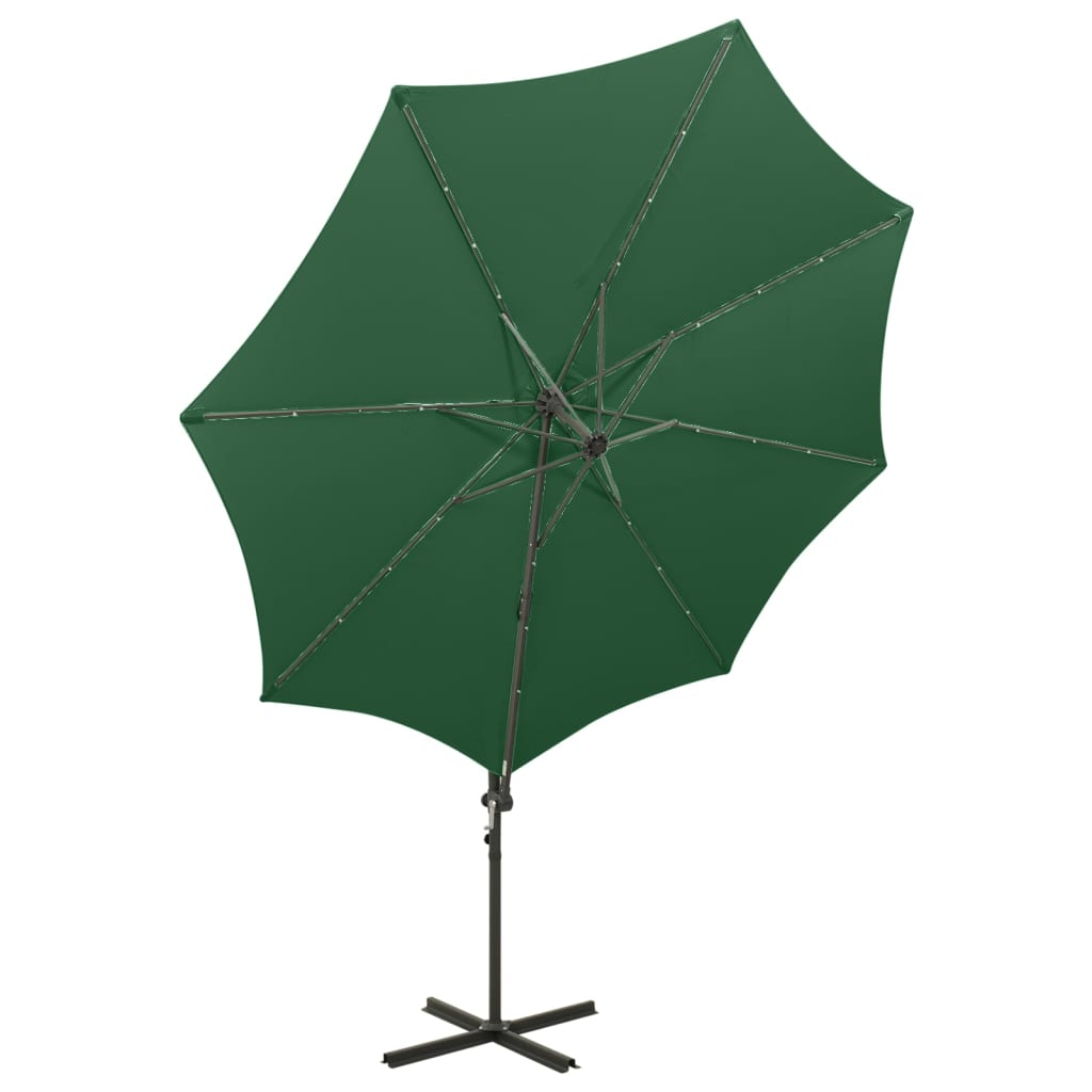 Umbrelă în consolă cu stâlp și LED-uri, verde, 300 cm GartenMobel Dekor