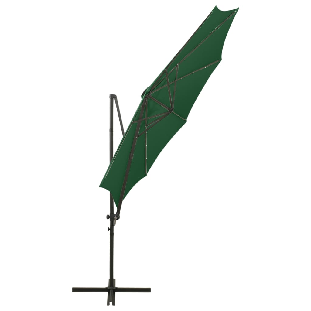 Umbrelă în consolă cu stâlp și LED-uri, verde, 300 cm GartenMobel Dekor