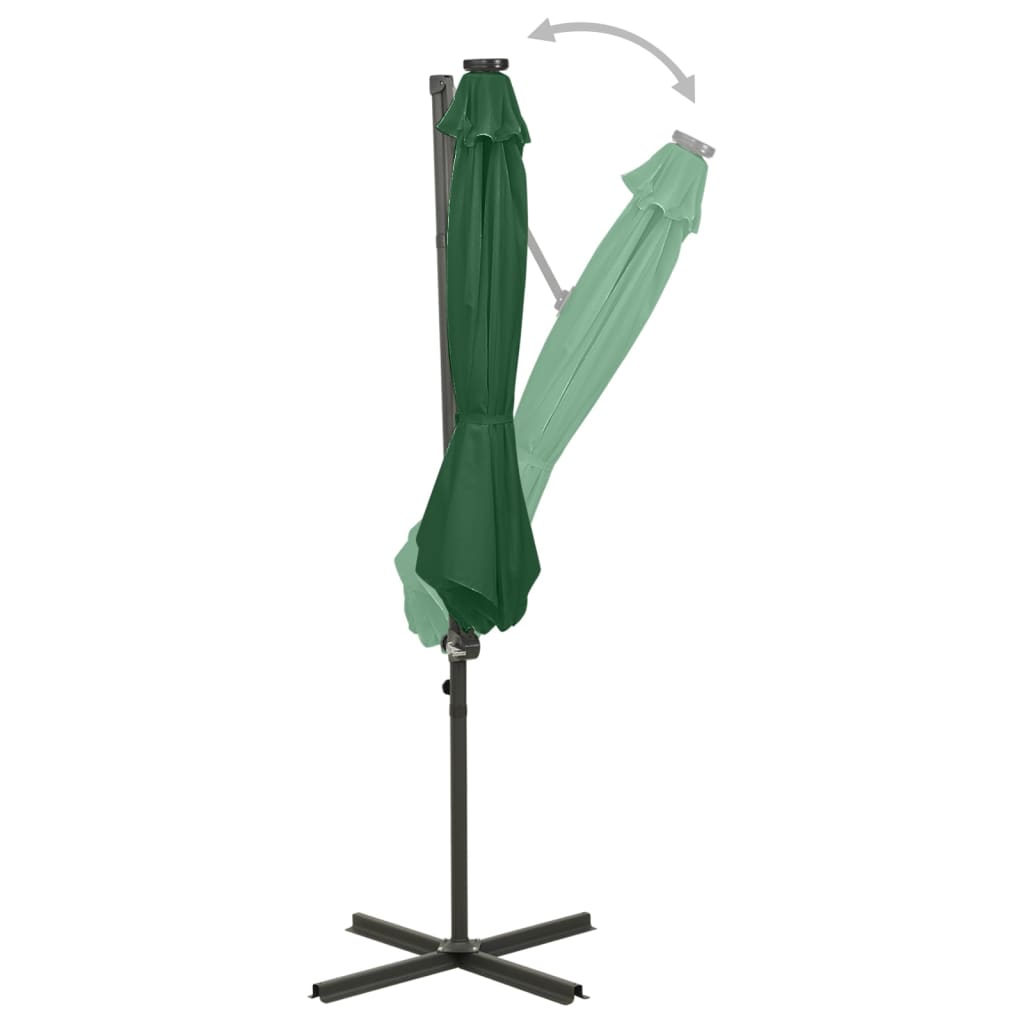 Umbrelă în consolă cu stâlp și LED-uri, verde, 300 cm GartenMobel Dekor