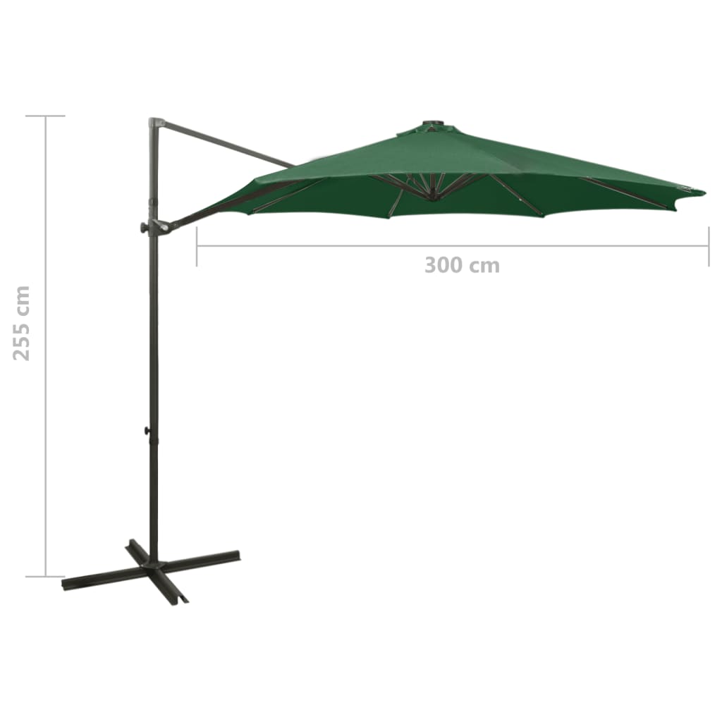 Umbrelă în consolă cu stâlp și LED-uri, verde, 300 cm GartenMobel Dekor