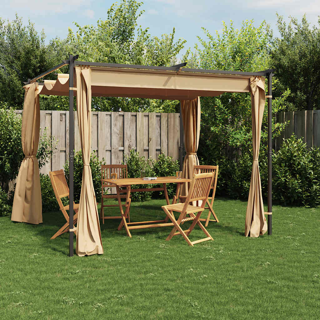 Pavilion cu draperii, gri taupe, 3 x 3 m, oțel GartenMobel Dekor
