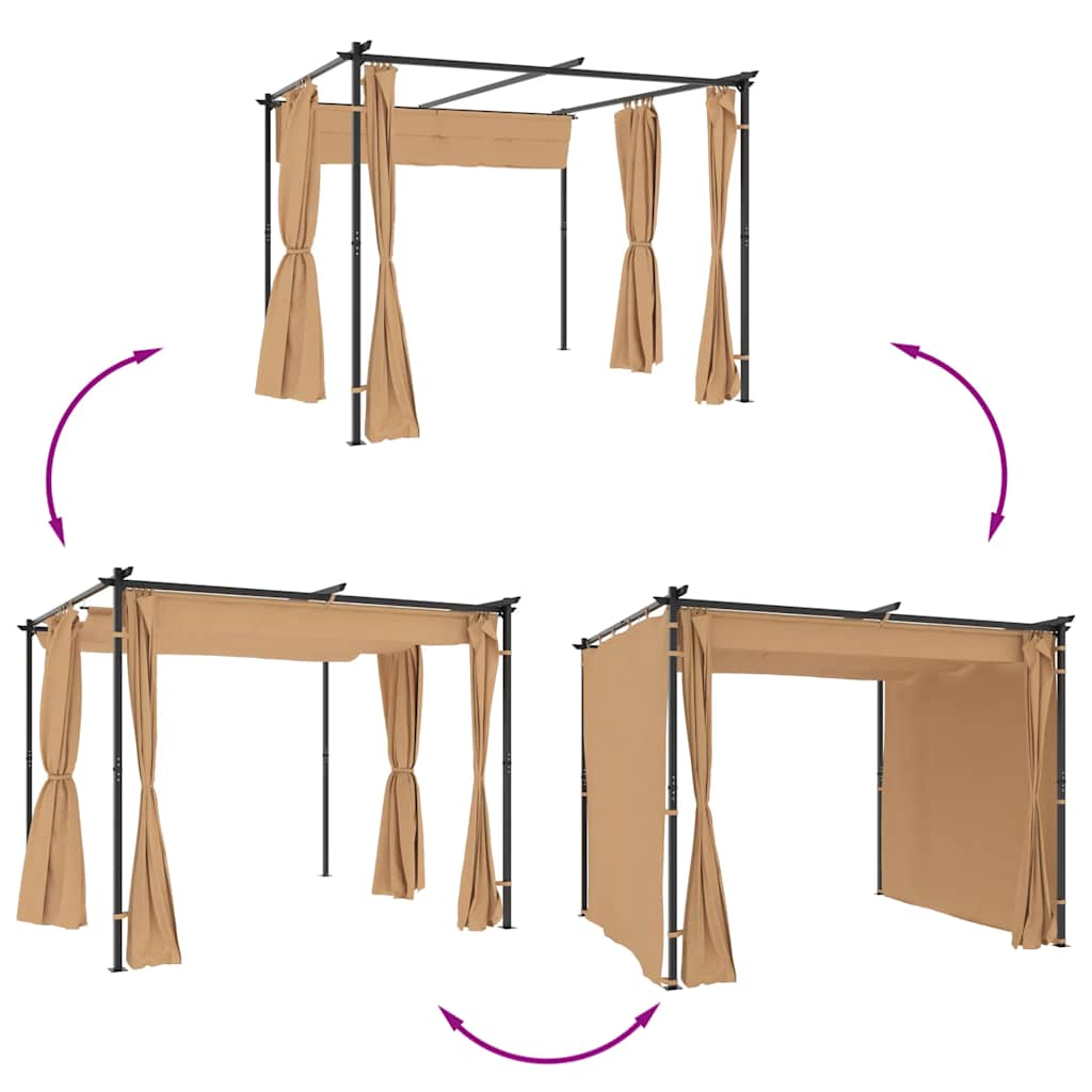 Pavilion cu draperii, gri taupe, 3 x 3 m, oțel GartenMobel Dekor