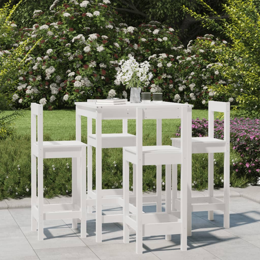 Set mobilier de bar pentru grădină, 5 piese,alb, lemn masiv pin GartenMobel Dekor