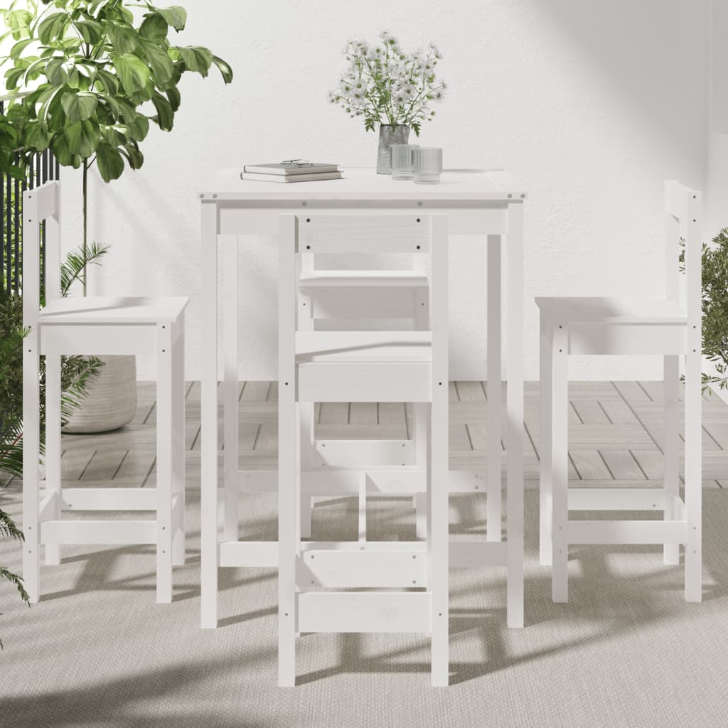 Set mobilier de bar pentru grădină, 5 piese,alb, lemn masiv pin GartenMobel Dekor
