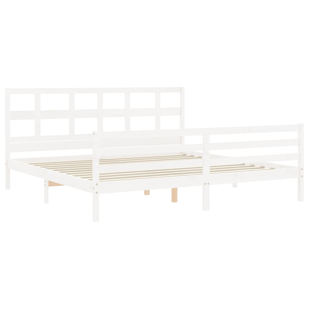 Cadru pat cu tăblie 200x200 cm, alb, lemn masiv GartenMobel Dekor