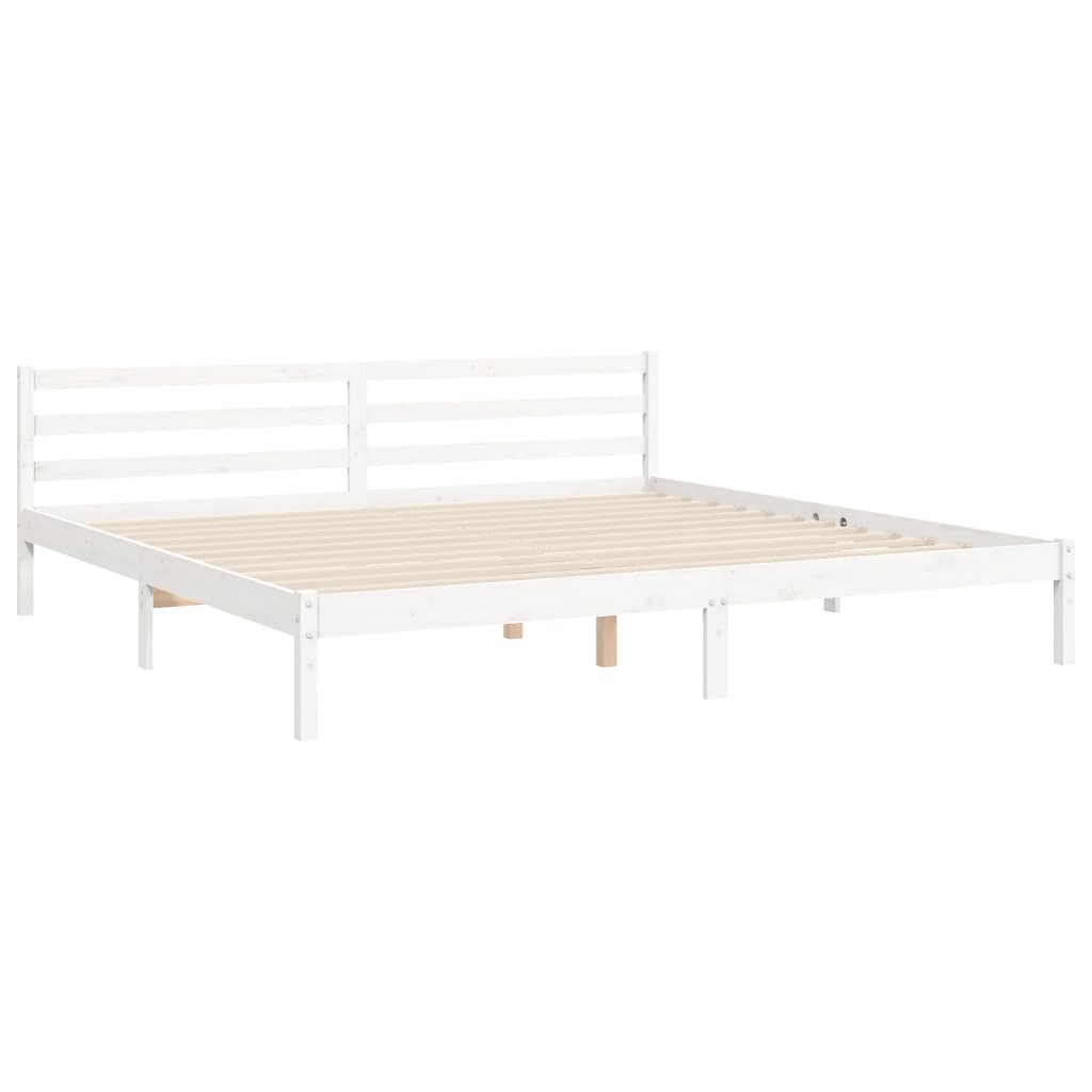 Cadru pat cu tăblie 200x200 cm, alb, lemn masiv GartenMobel Dekor