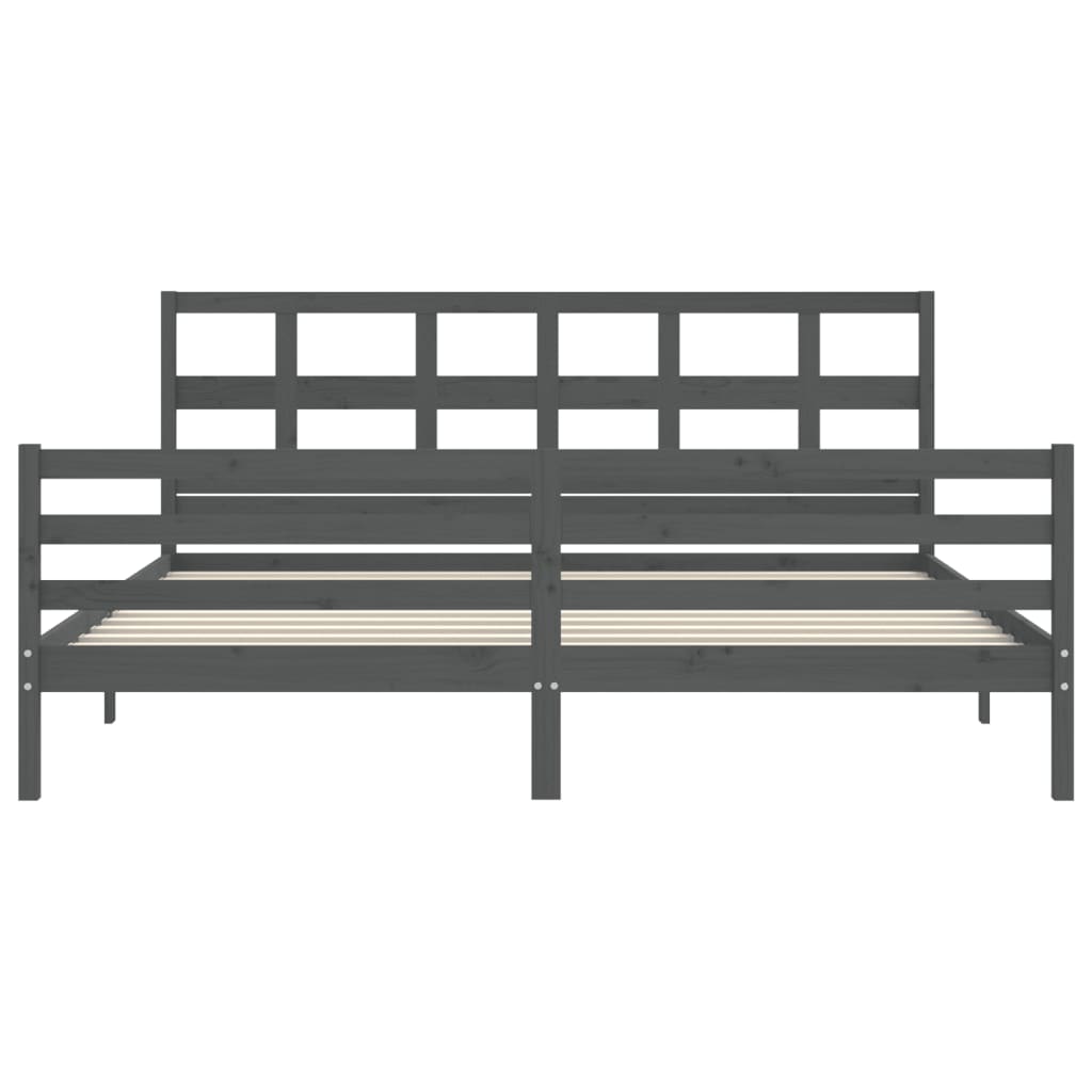 Cadru pat cu tăblie 200x200 cm, gri, lemn masiv GartenMobel Dekor