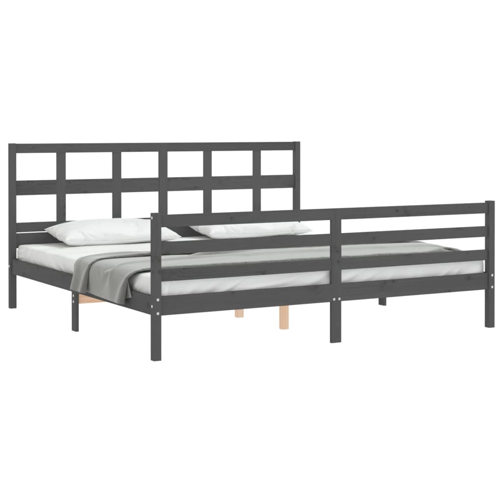 Cadru pat cu tăblie 200x200 cm, gri, lemn masiv GartenMobel Dekor