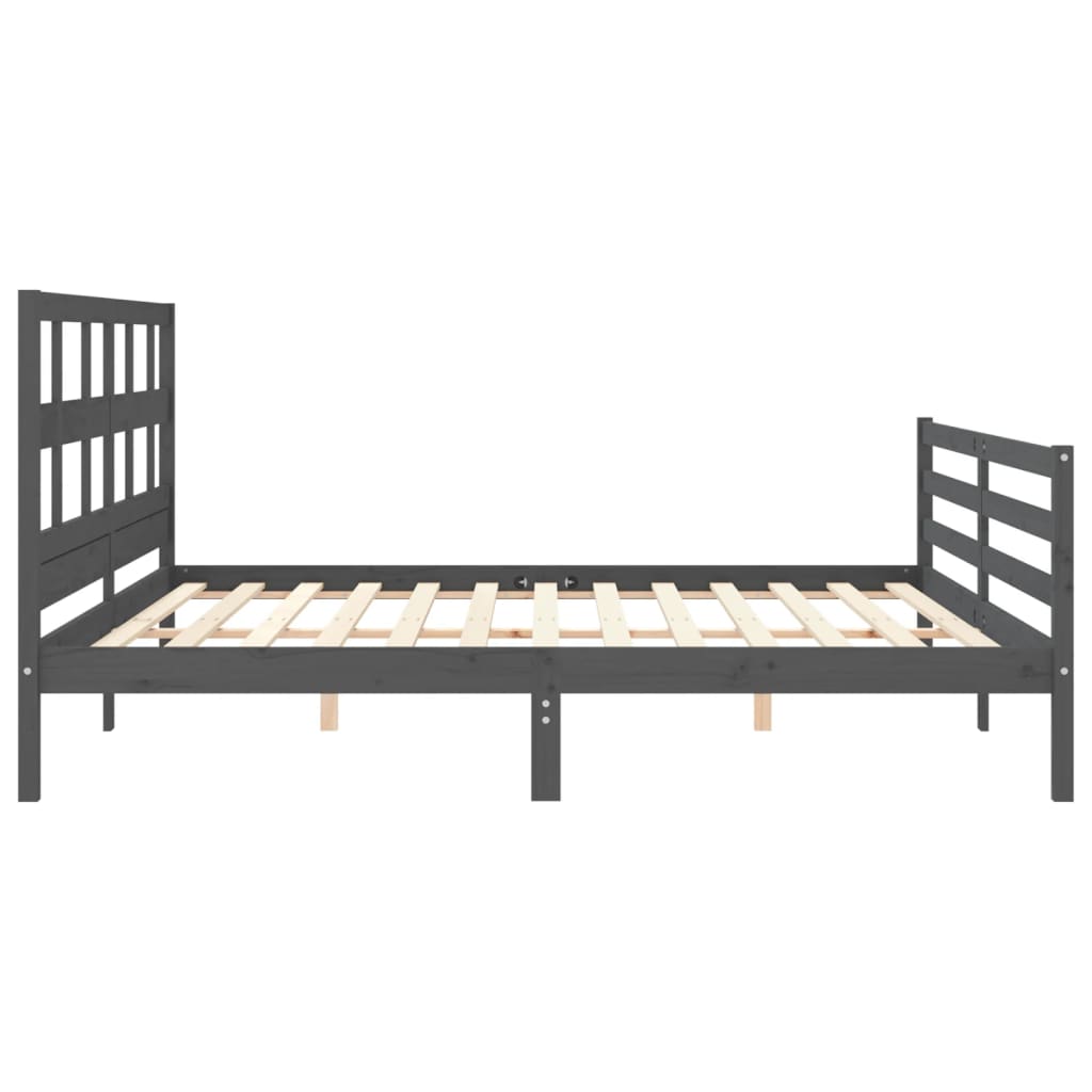 Cadru pat cu tăblie 200x200 cm, gri, lemn masiv GartenMobel Dekor