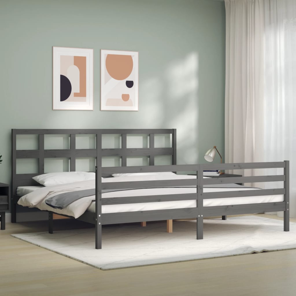 Cadru pat cu tăblie 200x200 cm, gri, lemn masiv GartenMobel Dekor