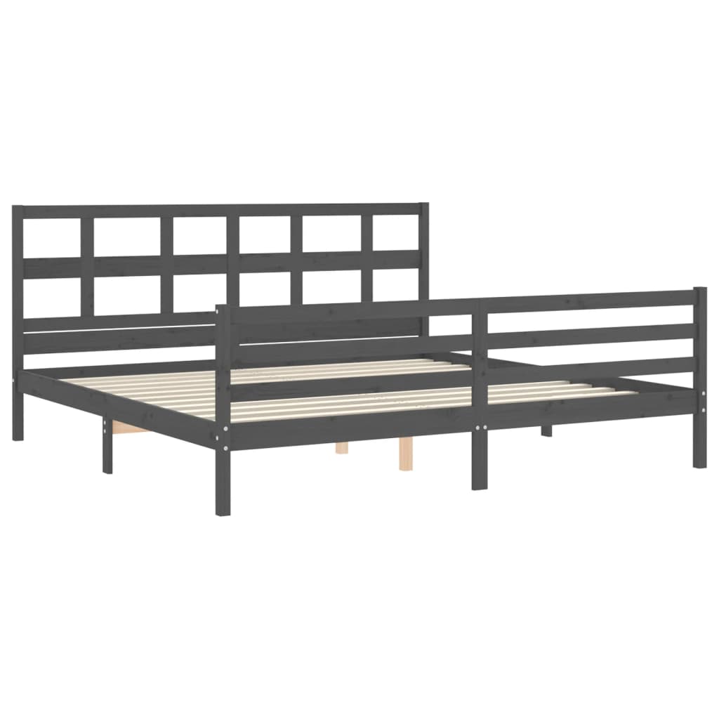 Cadru pat cu tăblie 200x200 cm, gri, lemn masiv GartenMobel Dekor