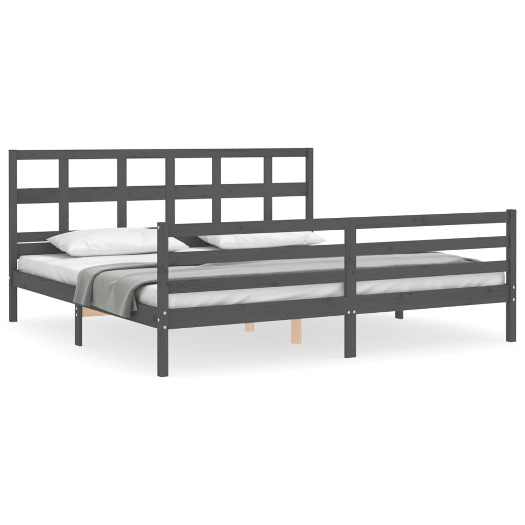 Cadru pat cu tăblie 200x200 cm, gri, lemn masiv GartenMobel Dekor