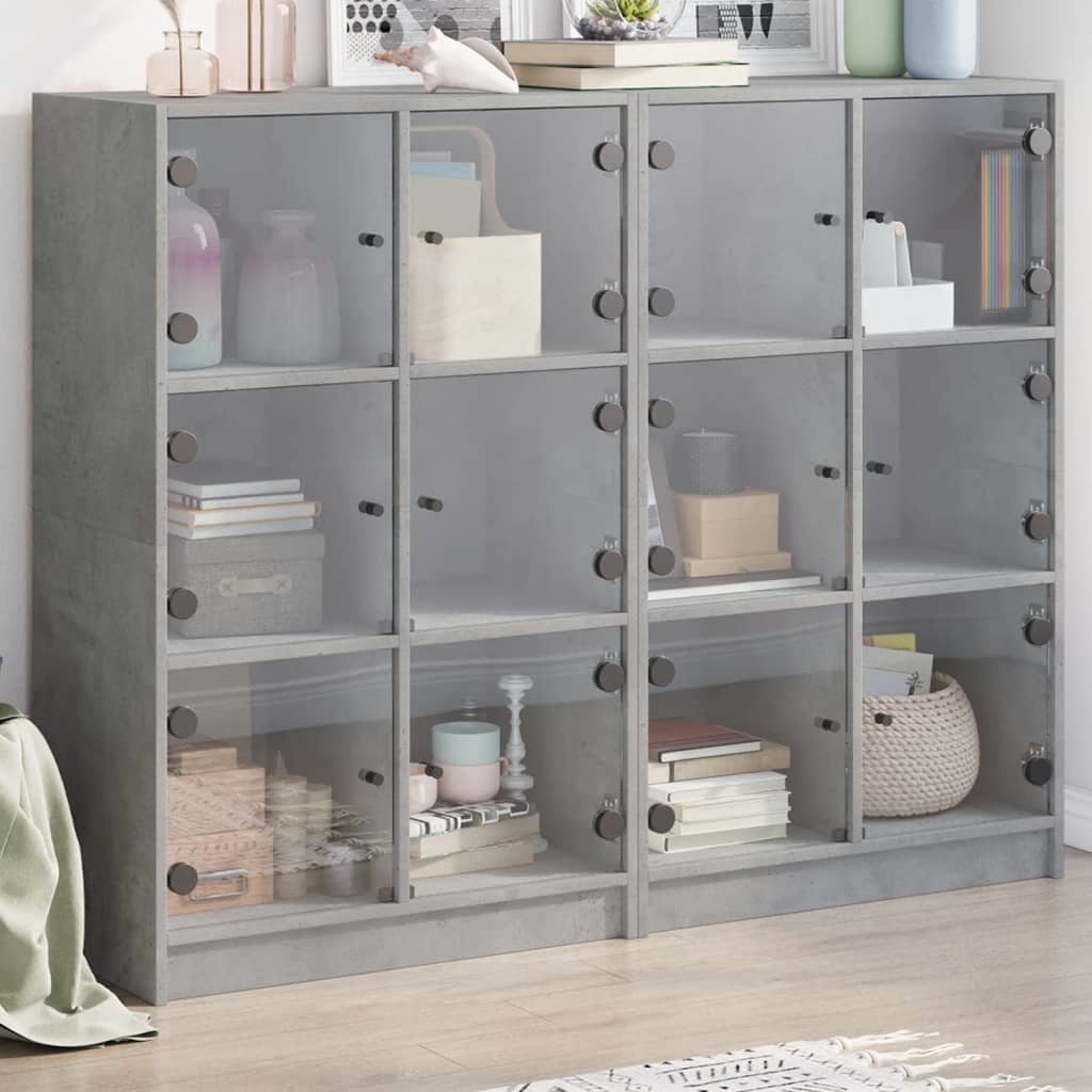 Bibliotecă cu uși, gri beton, 136x37x109 cm, lemn compozit GartenMobel Dekor
