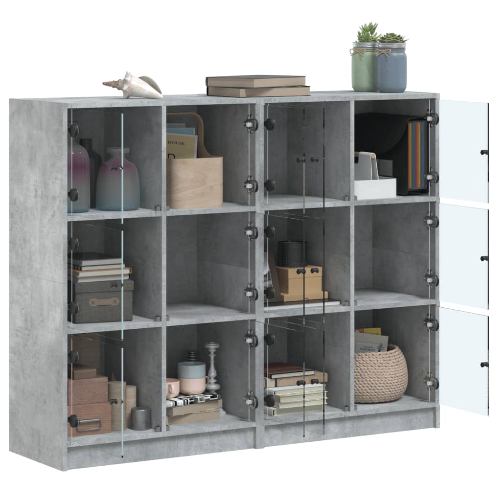 Bibliotecă cu uși, gri beton, 136x37x109 cm, lemn compozit GartenMobel Dekor