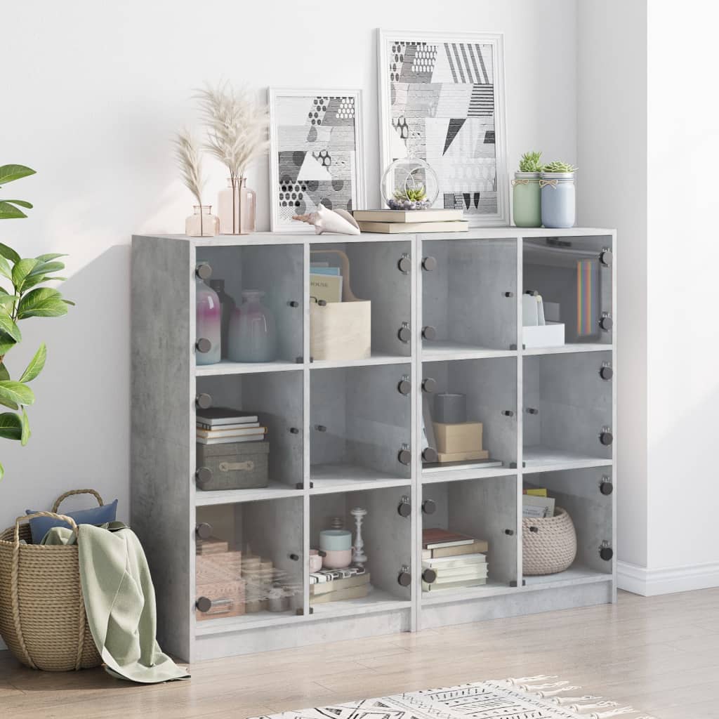 Bibliotecă cu uși, gri beton, 136x37x109 cm, lemn compozit GartenMobel Dekor