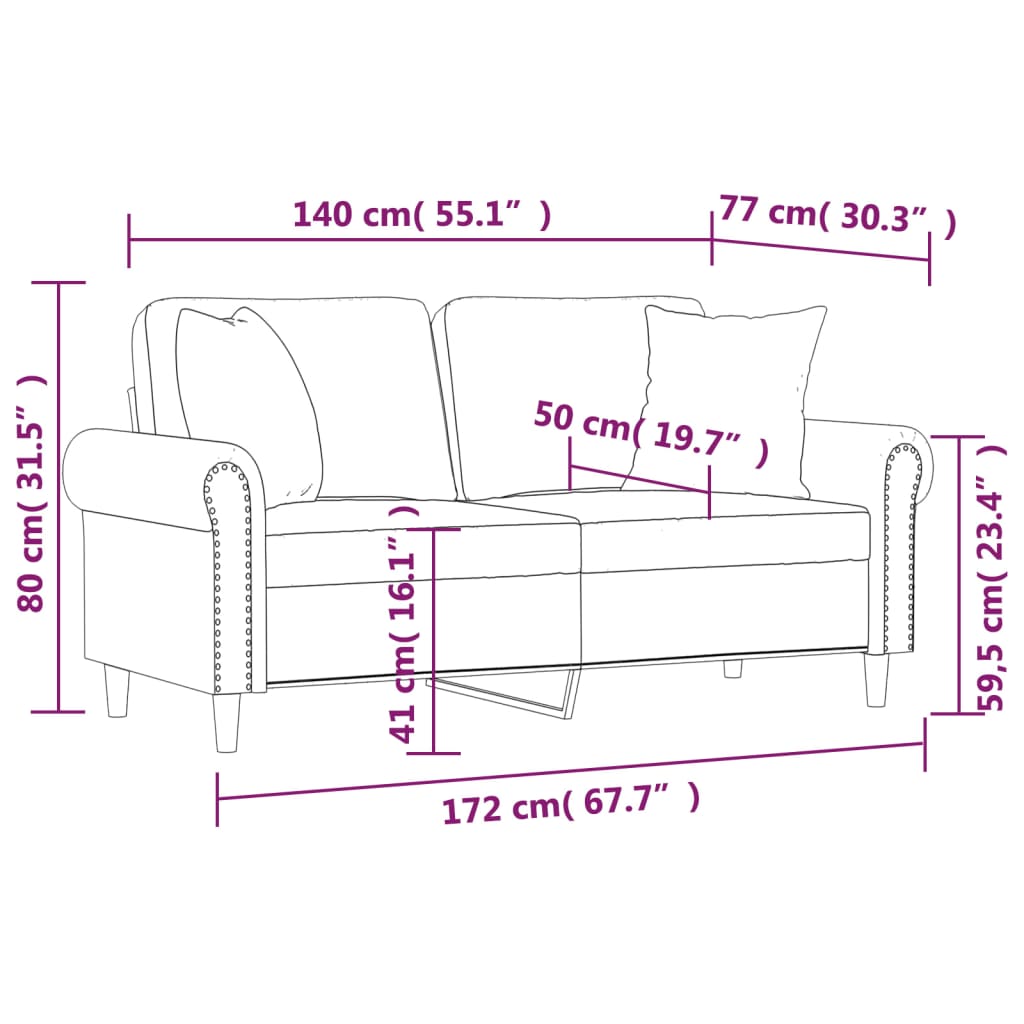 Canapea cu 2 locuri cu pernuțe, roz, 140 cm, catifea GartenMobel Dekor