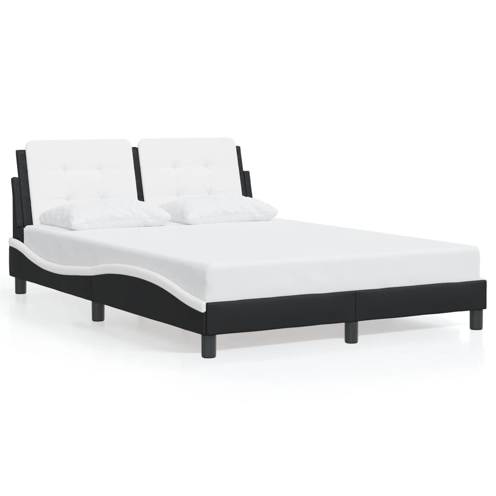 Cadru de pat cu tăblie, negru și alb,140x190cm, piele ecologică GartenMobel Dekor