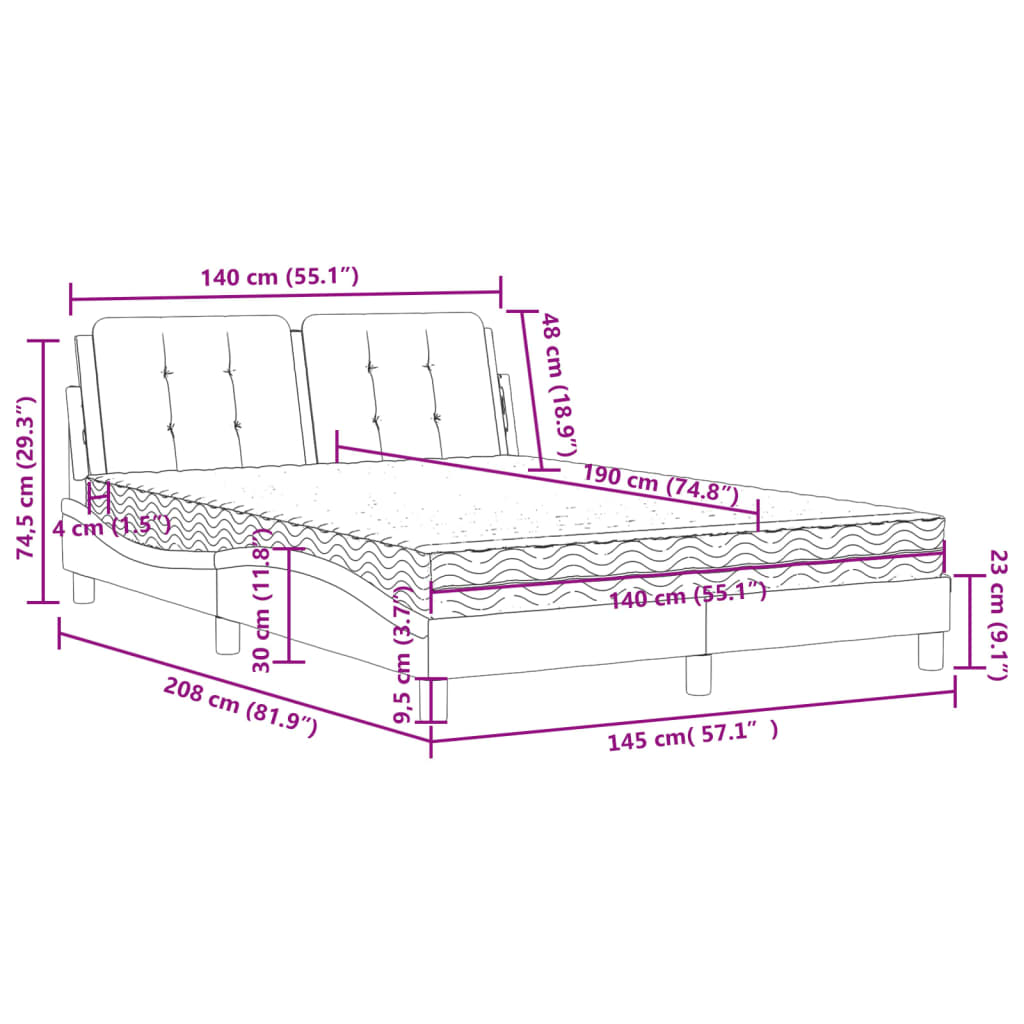 Pat cu saltea, gri, 140x190 cm, piele ecologică GartenMobel Dekor
