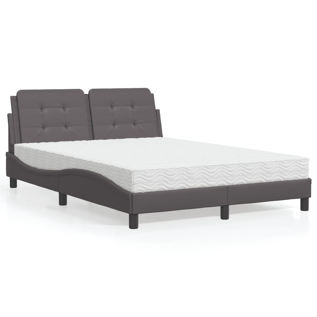 Pat cu saltea, gri, 140x190 cm, piele ecologică GartenMobel Dekor