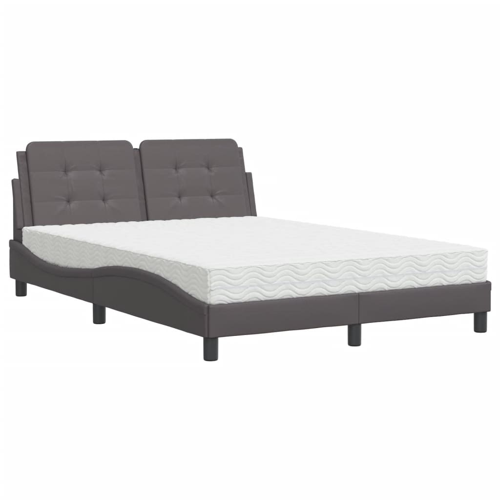 Pat cu saltea, gri, 140x190 cm, piele ecologică GartenMobel Dekor