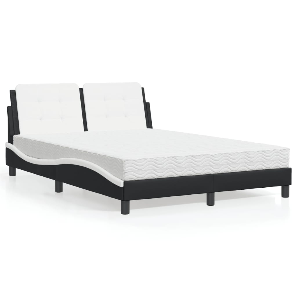 Pat cu saltea, negru și alb, 140x190 cm, piele ecologică GartenMobel Dekor