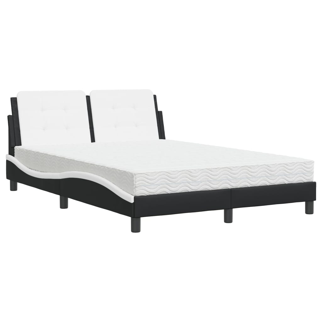 Pat cu saltea, negru și alb, 140x190 cm, piele ecologică GartenMobel Dekor