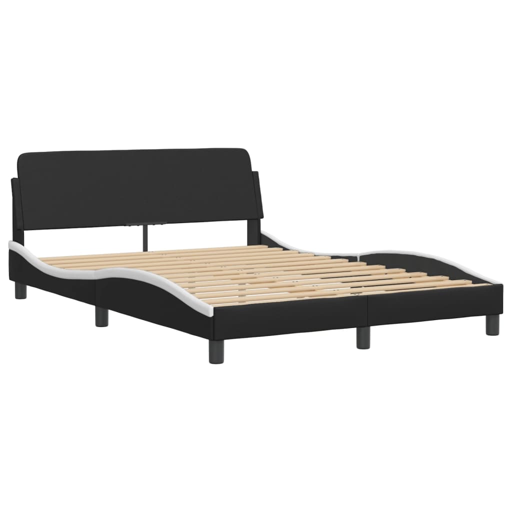 Pat cu saltea, negru și alb, 140x190 cm, piele ecologică GartenMobel Dekor