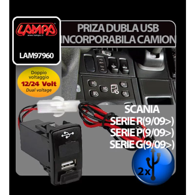 Priza dubla USB incorporabila 12/24V camion - Scania Garage AutoRide